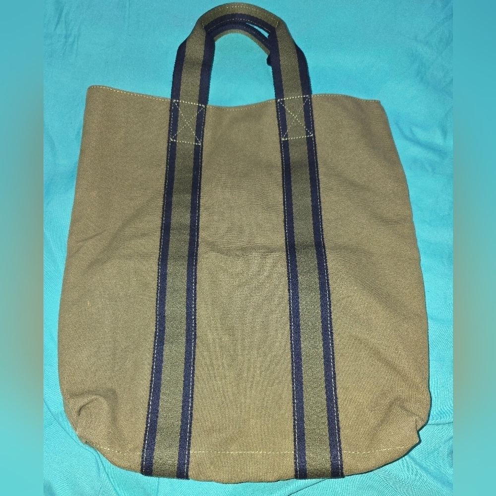 Hermes Tan and Blue Canvas Tote Bag